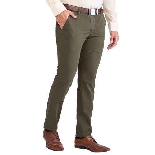 Image of Park Avenue Men's Regular Fit Mid Rise Neo Fit Cotton Blend Solid Pattern Flat Front Casual Chinos