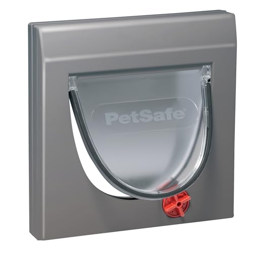 PetSafe Klassische Manuelle Katzenklappe mit 4 Verschlussoptionen - Flexibler Zugang, Robustes Design - Grau, Tunnel inklusive