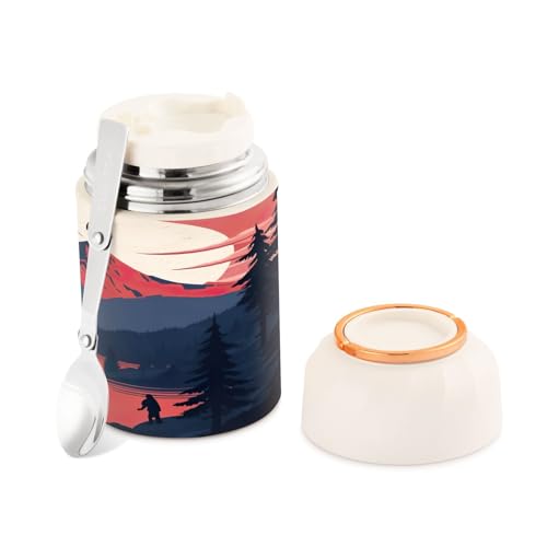 Cgiub Mountain Lake - Termo de comida sin BPA, 500 ml, de acero inoxidable, aislado al vacío, con cuchara plegable, recipiente para almuerzo a prueba de fugas que mantiene el frío y el calor