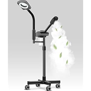 TASALON Professional Ionic Facial Steamer, 2-in-1 Face Steamer for Facial with 3X Magnifying Foldable Arm, Mist Face Steamer Salon Spa Beauty Skin Care Equipment, Aroma Therapy Nozzle Included- Blcak