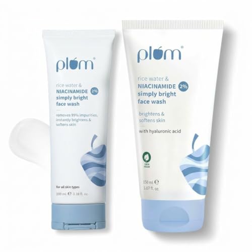 Image of Plum Simply Bright Face Wash Combo Pack - 2% Niacinamide & Rice Water Cleanser Set (100ml + 150ml) | Skin Brightening, Hydrating & Pore Cleansing Face Wash for Glowing Skin | Men & Women