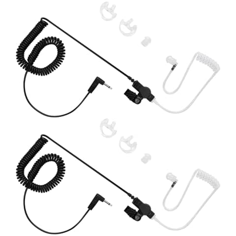 3.5mm Radio Earpieces (2pcs) Receiver/Listen ONLY Surveillance Headset with Clear Acoustic Coil Tube Earbud Audio Kit for Two-Way Radios, Transceivers and Radio Speaker Mics Jacks Cover