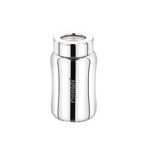 Praylady 500ml Stainless Steel Airtight Canister | Leak-Proof | Tea, Coffee & Sugar Storage Jar | See-Through Lid | Food Grade | Rust-Free | Kitchen Container