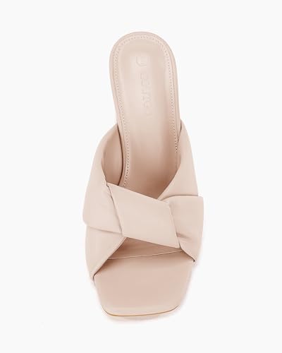 Image of Coutgo Womens Chunky Heeled Mules Puffy Knot Square Open Toe Slip On Sandals Summer Evening Party Prom Shoes