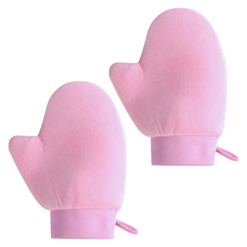 Paquete de 2 manoplas autobronceadoras con muñeca antideslizante, guantes antideslizantes de terciopelo de doble cara, aplicador de crema solar lavable y reutilizable para el hogar, artículos