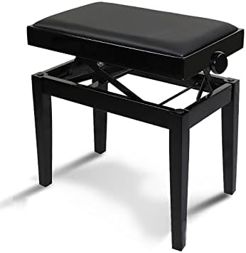 Suni Deri Piyano Stool Dolgulu Piyano Tezgah Stool Klavye Stools 10 cm Yükseklik Ayarlanabilir, 55 x 33 x 46 - 56 cm, Hidrolik Otomatik Kaldırma, Ev ve Profesyonel için Mükemmel (Siyah)