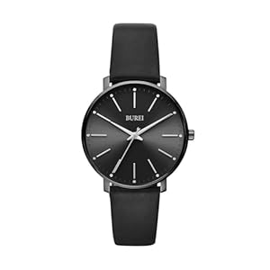 BUREI Damen Minimalistisch Leder Quarz Armbanduhr