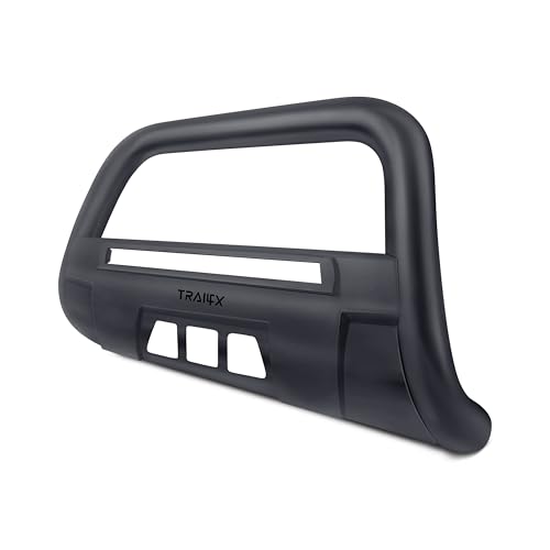 Image of TrailFX B1611B Bull Bar Fits Toyota Tundra 2007-2021 Steel 3.5 Inch Black Powder Coated Steel Bull Bar with Mounting Hardware and Skid Plate, Light Mount Ready