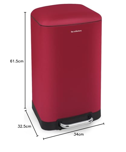 Les Collectors Mülleimer N°722, 30 L, passend für 30–50-Liter-Säcke, Küchen-Tretabfalleimer Edelstahl, Fassungsvermögen, herausnehmbarer Inneneimer, elegantes Design, mattes Finish, Rot