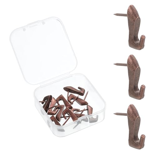 Image of uxcell 10 Pcs Push Pin Picture Hooks, Zinc Alloy Picture Hanging Nails Thumb Tacks Hanging Hooks with Nails for Wall Wooden Board, Copper