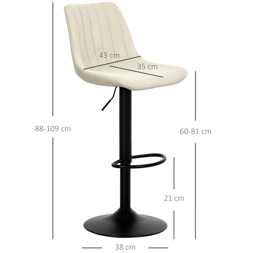 HOMCOM Modern Bar Stools Set of 2, Height Adjustable Swivel Bar Chairs with Backrest, Gas Lift and Footrest, Chenille Barstools for Breakfast Counter, Kitchen Island, Beige