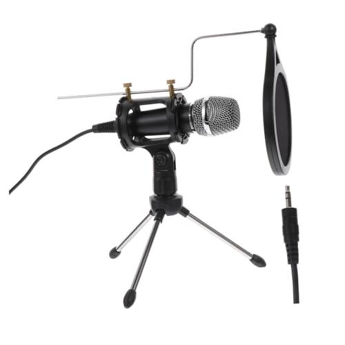 Hemobllo Micrófono Condensador para Escritorio con Trípode y Amplificador Kit Completo para Grabación Transmisión y Canto PC Color Negro