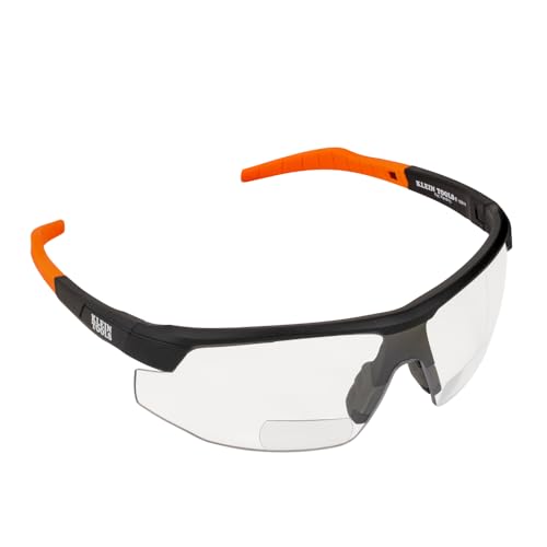 KLEIN TOOLS 03614 Bifocal Safety Glasses with +1.50 Diopter for Magnification ANSI Z87.1+ and CSA Z94.3 Certified Anti-Fog and UV Protection Non-Slip Nosepiece High Optical Clarity