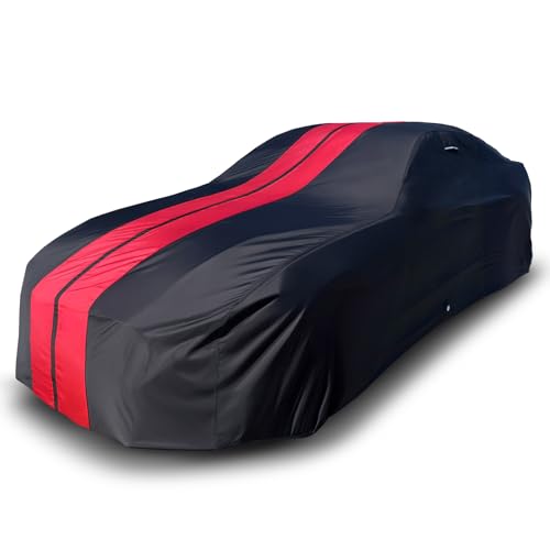 Image of Coverland Custom Car Cover Waterproof All Weather for 1949-1964 Cadillac DeVille, Weatherproof Car Covers for Automobiles, Rain, Snow, Sun Protection, Full Exterior Covers, Stripe(Black /Red)