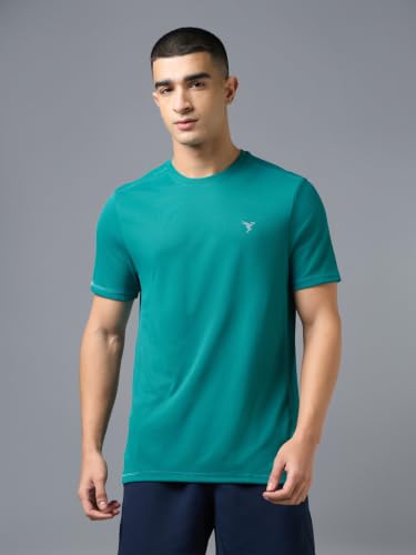 Image of TECHNOSPORT Men's Slim Fit Polyester Activewear Sports T-Shirt with Moisture-Wicking Comfort for Workout, Running & Gym