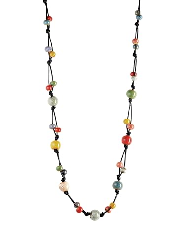 MINACHI Hippie Bohemian Colorful Ceramic Bead Long Strand Necklace, Boho Hippie Beach Summer Statement Jewelry Gift for Women