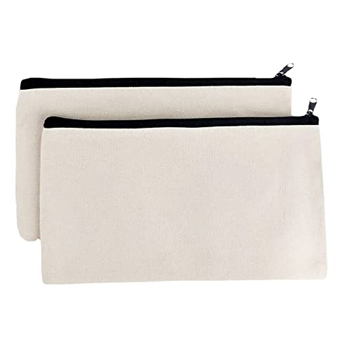 saizone 2 Piezas DIY Bolsa de Lona con Cremallera, Estuche de Lápices Multifuncional Lona Bolsa, Lápiz Organizador de Papelería Bolsa,para Que Los Niños Pinten, Decoren (Blanco)