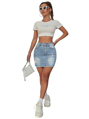 Jean Skirt for Women Stretch Casual High Waisted Denim Short Skirt Cute A Line Mini Pencil Skrit3