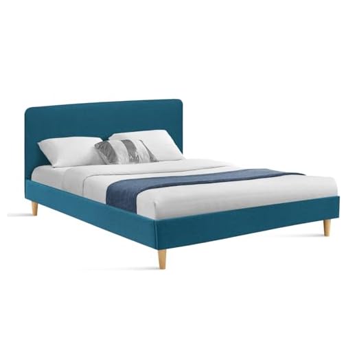 IDMarket - Lit Double scandinave Balta avec tête de lit et sommier 160 x 200 cm Tissu Bleu Canard