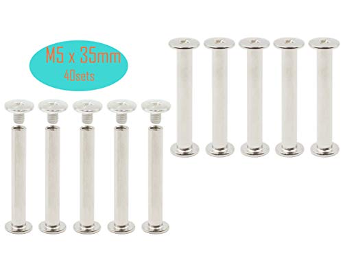 Lby 40 Sets M5 X 35Mm Phillips Chicago Screws Binding Screw Posts,Book Screws,Binding Barrels And Screws Assortment Kit, For Leather Saddles Purses Belt Repair,Nickel-Plated #TOP6