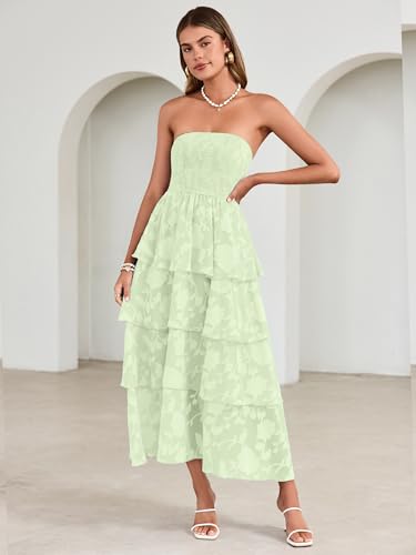 Image of Simplee Womens Summer Strapless Maxi Dress 2026 Boho Floral Off Shoulder Wedding Guest Dresses Tiered Beach Long Sundress