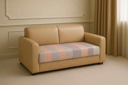 Image of Pastel Stripes Quilted Velvet Sofa Cover - 2-Seater - Modern Pastel Look - Soft Quilted Velvet - Durable Daily Use - Non-Fading Color - Dust Spill Stain Guard - Couch Cover - Home Decor