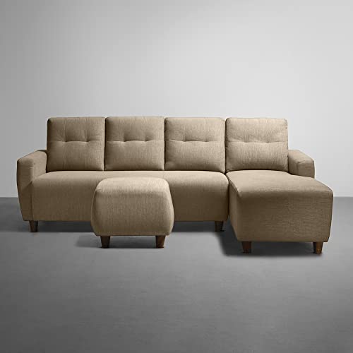 Image of Sleepyhead Yolo Designed by Duroflex - 4 Seater Sofa RHS Sectional + Ottoman |Premium Fabric, Plush 3-Layer Cushioning |Modern Buttonless Tufted & Anti-Sag Comfort |3 Years Warranty - Coco Brown