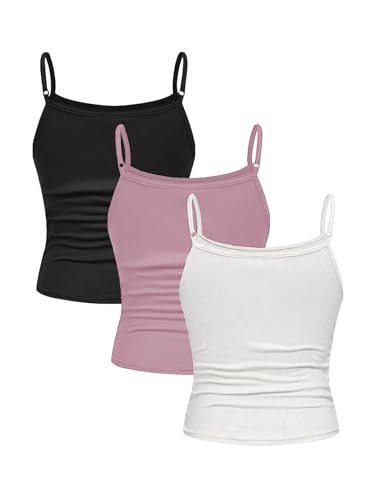 Image of SOLY HUX Girl's Tank Tops 3 Packs Cute Ruched Spaghetti Strap Camisole Slim Fit Undershirts
