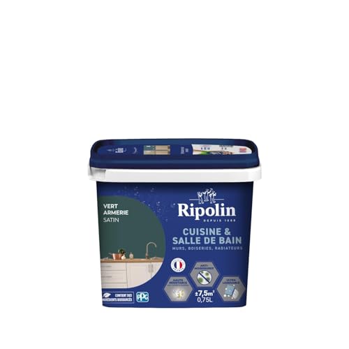 RIPOLIN - Peinture Intérieure Cuisine et Bain – Murs, Boiseries & Radiateurs - Adapté Pièces Humides - Effet Perlant - Lessivable - Haute Résistance -...