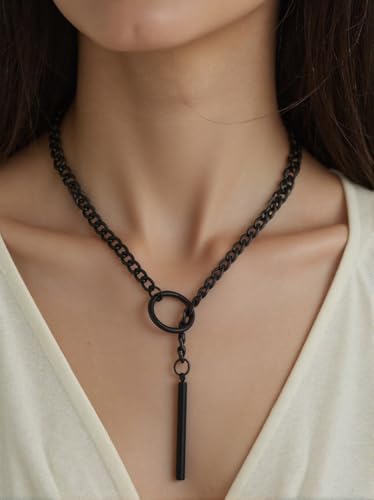 Heart O-ring Slip Chain Necklace For Women Punk Rock Stainless Steel Cuban Long Handmade Necklace Jewelry Gifts Adjustable Lariat Y-Necklace Heart Locker With Key4