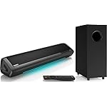 Saiyin Sound Bars for TV with Subwoofer, 2.1 Deep Bass Small Soundbar Monitor Speaker Home Theater Surround System PC Gaming Bluetooth/AUX/Optical Connection, Wall Mountable 17-inch