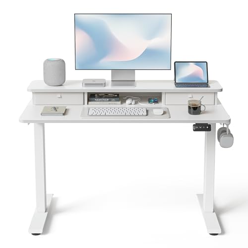 Image of FEZIBO 48 x 24 Inch Electric Standing Desk with 2 Drawers, Built-in Cable Management, C-Clamp Mount Compatible for Monitor Arm, Height Adjustable Sit Stand Computer Desk with Memory Presets, Black