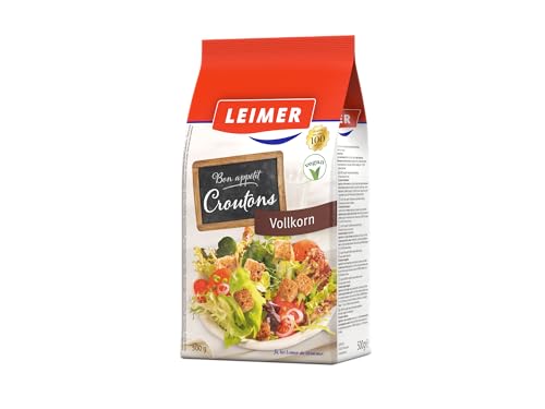 LEIMER Croutons Vollkorn 500g - Zart geröstet, hergestellt aus Weizenvollkorn, perfekt für Salate, Suppen, Knabbergebäck (1 x 500g)