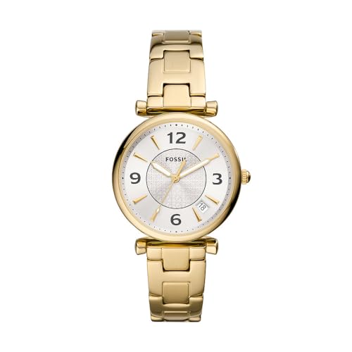 Fossil Damenuhr Carlie 3-Zeiger-Werk Datum Edelstahl goldfarben, ES5159