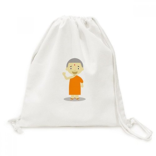 Sac cordon toile orange motif moine Népal convertible sac à dos de voyage léger