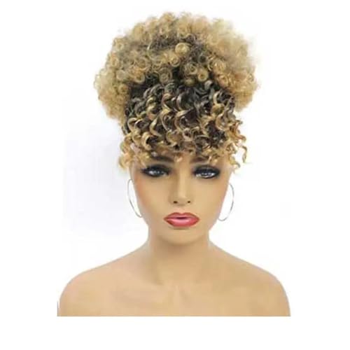 Cola de caballo afro con flequillo y cordón, recogido de piña for mujeres negras, cola de caballo corta y rizada. Wiglets(Light blonde)
