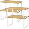 NEX Bamboo Kitchen Cabinet and Counter Shelf Organizer, Stackable & Expandable, Set of 4, White and Natural