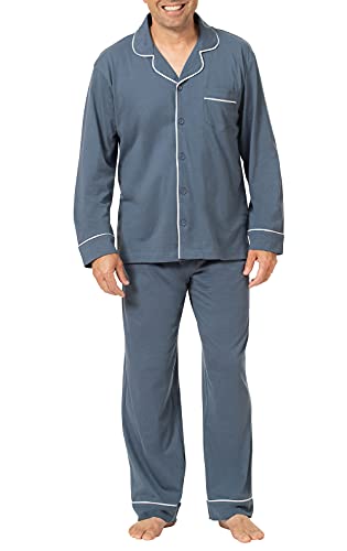 PajamaGram Mens Button Down Pajamas - Men's Sleepwear, Slate Blue SM