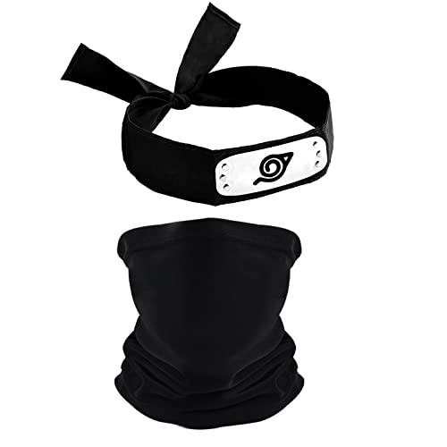 DOCHKA Bandeau Naruto, Bandeau Konoha, Bandeau Ninja Naruto, Bandeau Noir Ninja avec Masque, Bandeau Ninja Enfant, Naruto Cosplay Accessoires pour Halloween, Carnaval