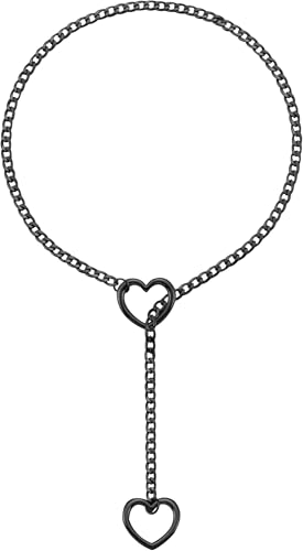 RWQIAN Schlupfkette Damen Herz Slip Chain Kette Punk Gothic Kubanische Halskette Schwarz Schmuck Y-Halskette Verstellbare 30