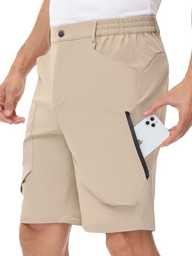 LUSHENUNI Bermuda cargo masculina de caminhada de 23 cm, secagem rápida, leve, elástica, para golfe,