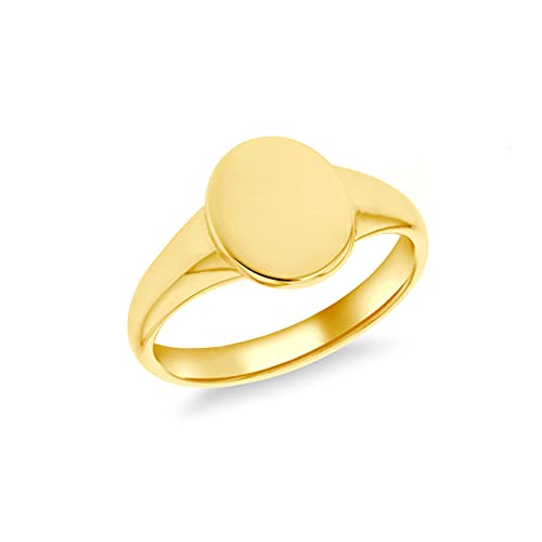 Bague chevalière ovale femme argent plaqué or jaune 9 mm x 10,7 mm