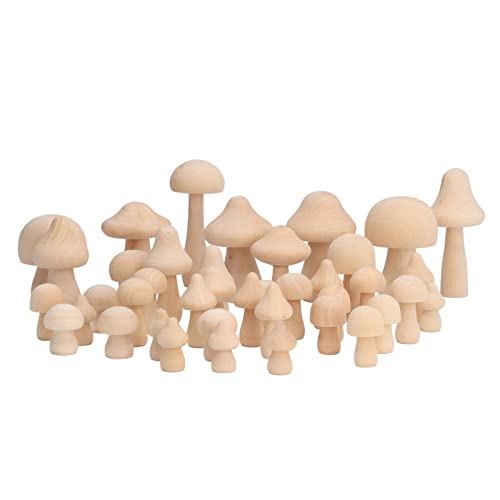 Dekaim 40pcs Unfinished Wooden Mushroom, Unpainted Natural Wood Mushroom Decoration for DIY Decoration, Defult, default