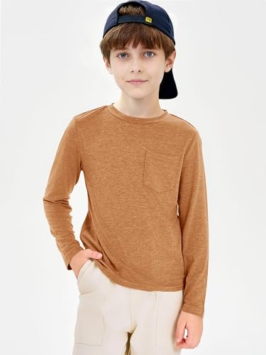 Image of Boys Long Sleeve Shirt Crewneck Solid Color Casual Top with Chest Pocket for Kids 5-14 Years