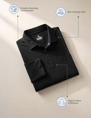 Image of Symbol Classic Men's Senior Wear Super Soft Cotton Stretch Polo | Regular Fit | Full Sleeve | Self Fabric Collar | Snap Buttons | Elderly Wear