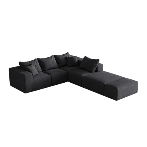 Image of 132 inch Modular Sectional Sleeper Sofa Couch, Modern Cloud Chenille Sectional Couch with Ottoman, Boneless U Shape Couches for Living Room, Free Combination, No Assembly Required, Black