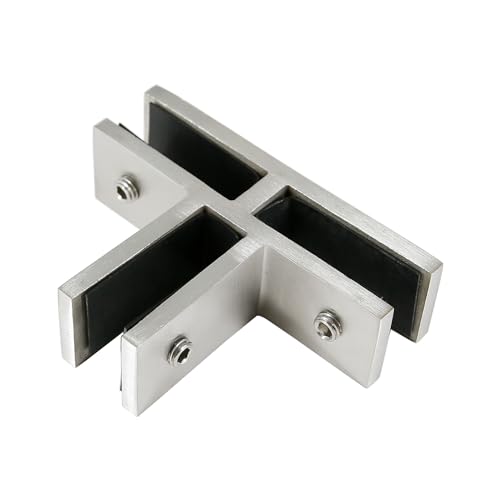 Stainless Steel Glass to Wall/Glass to Glass Bracing Clamp, Bracket, Stiffener for 3/8 to 1/2 Glass (Brush Finish, 3-Way Glass to Glass)