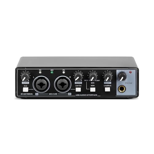 オーディオミキサー ミキサー レコーディングスタジオ用サウンドカード ループバックモニタリング付きレコーディング用USBインターフェース 48V レコーディング、ライブストリーミング、ポッドキャスティング用(Black)