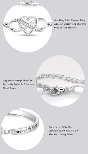 To My Daughter-Infinity Forever Love Heart Bracelet, Always My Daughter Forever My Friend Stainless Steel Engraved Bangle Bracelets From Mom Cubic Zirconia Adjustable Inspirational Gift Jewelry3
