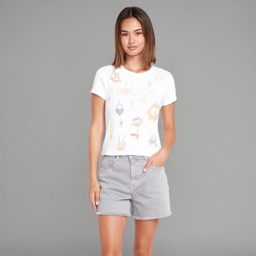Image of Volcom Women's Have a Clue Short Sleeve Tee - Fitted T-Shirt with Striped Neck Taping